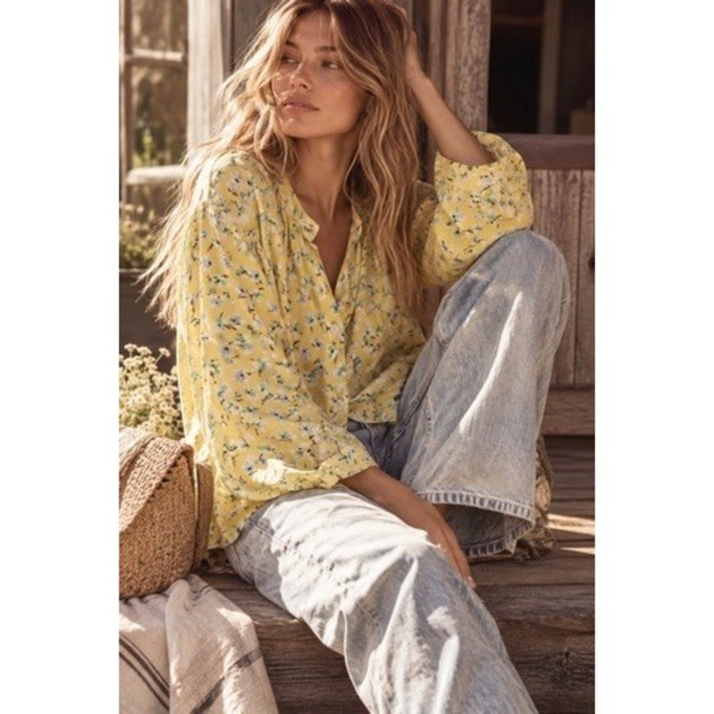 Ann Taylor Yellow Floral Long Sleeve Lyocell Blouse Small New 32915198